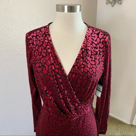 Rachel Roy Velvet Animal Print Faux Wrap Dress - Picture 5 of 14